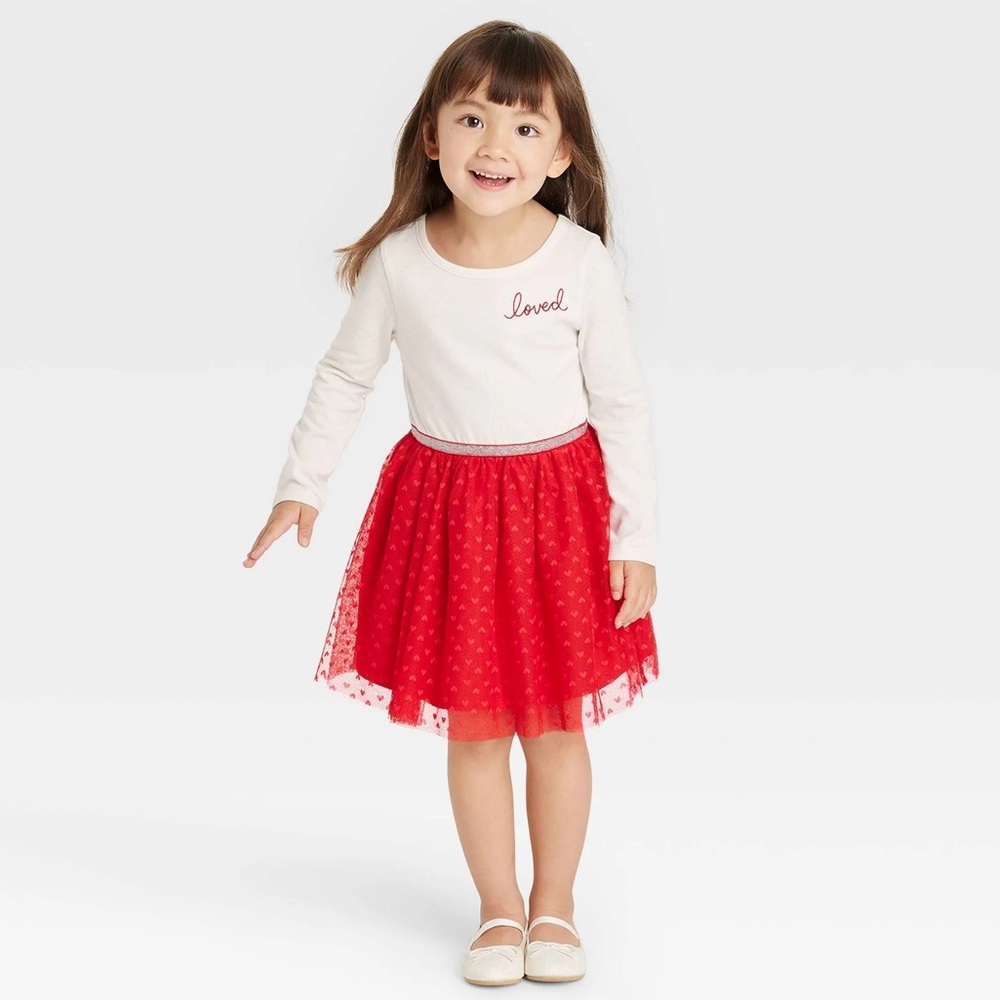 Cat & Jack Red and White "Loved" Tulle Skirt With Heart Accent